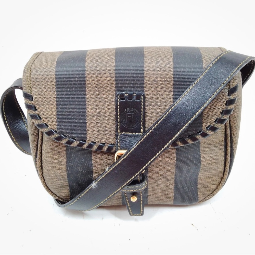 FENDI Authentic Vintage Striped Brown and Black Crossbody Bag